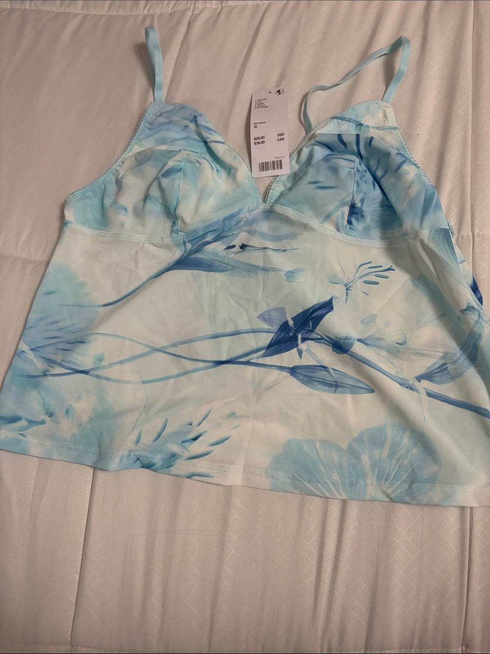 Urban Outfitters Blue Floral Satin Slip Cami